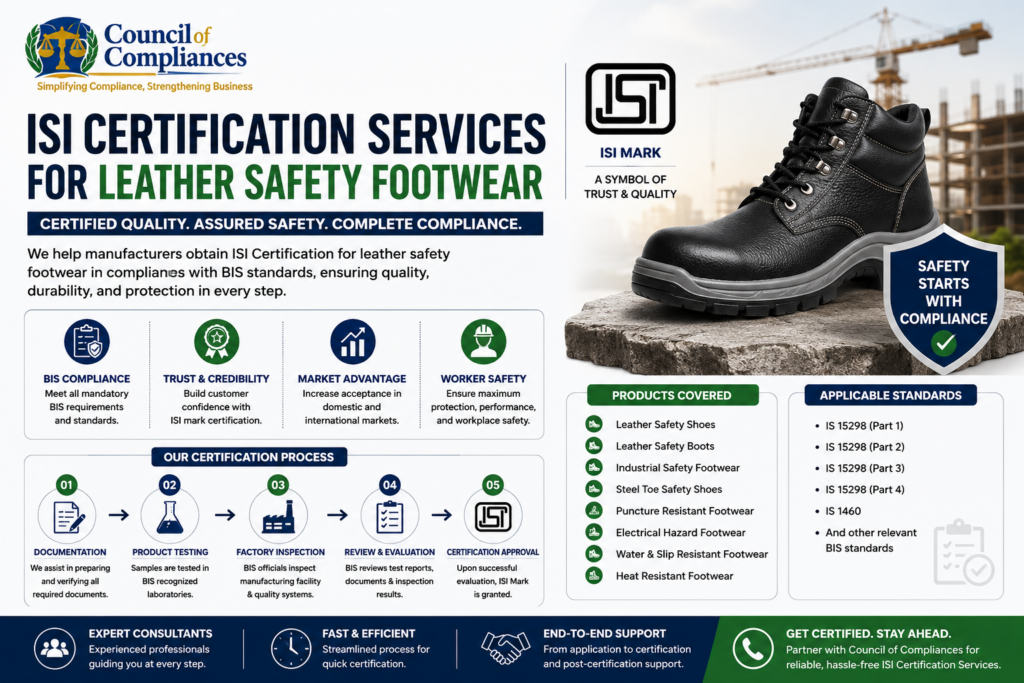 ISI Certification for Leather Safety Footwear | BIS Compliance & Approval Services