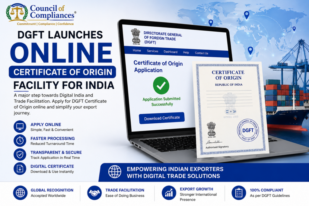 DGFT Launches Online Certificate of Origin Facility for India