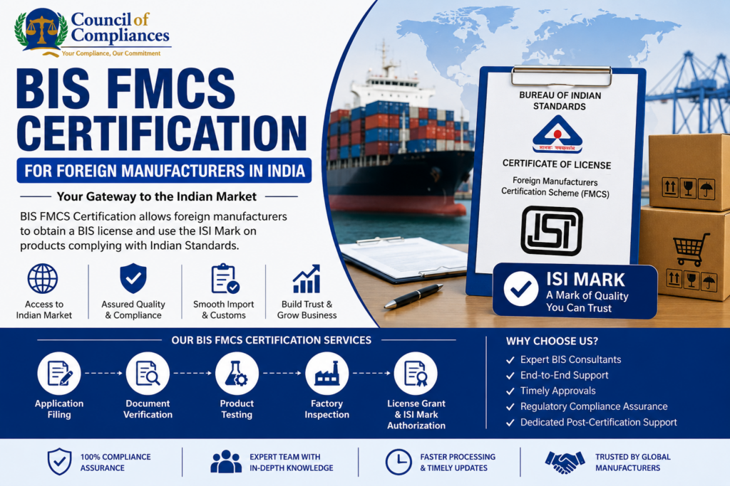 BIS FMCS Certification for Foreign Manufacturers in India