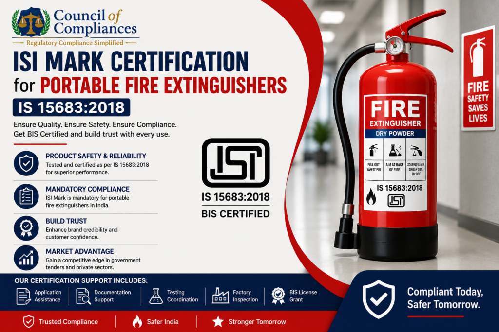 ISI Mark Certification for Portable Fire Extinguishers IS 15683:2018
