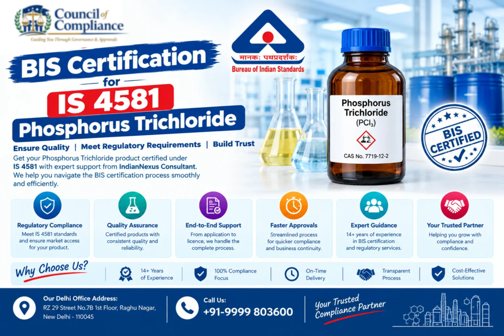 BIS Certification for IS 4581 Phosphorus Trichloride